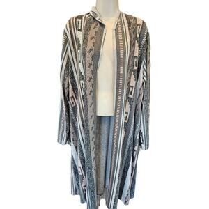 Cato Aztec Hooded Duster open cardigan sweater office career casual EUC large ^